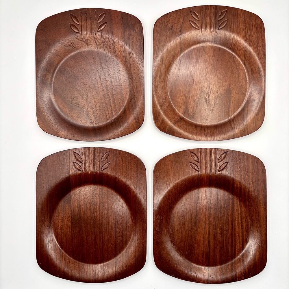 Vintage MCM Wood Coasters / Beverage Drink Trays - Overton Bentwood - Set of 4